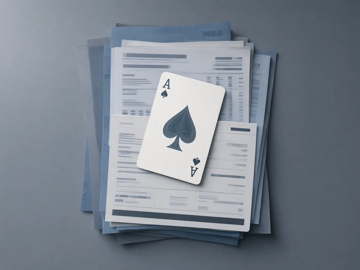 Casino chip resting on a stack of credit card statements and bills, illustrating the risk of gambling to pay off debt